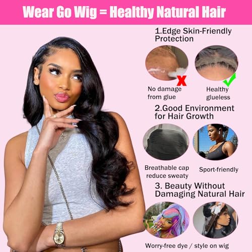 VRBest 5x5 HD Lace Closure Glueless Wigs Human Hair Pre Plucked Brazilian Virgin Body Wave Lace Front Wigs Human Hair 180% Density Closure Wig with Elastic Band (5x5 Natural Black, 22 inch)