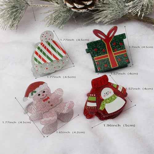 Christmas Hair Claw Clips for Girls Red Green Hair Clips Cute Snowman Hair Clip Christmas Hair Accessories for Women Pack of 4