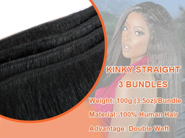 Kinky Straight Bundles Human Hair 18 20 22 Inch Yaki Straight Bundles Kinkystraight Human Hair Bundles 12A Brazilian Virgin For Black Women Black Remy Hair Extension 3 Bundles