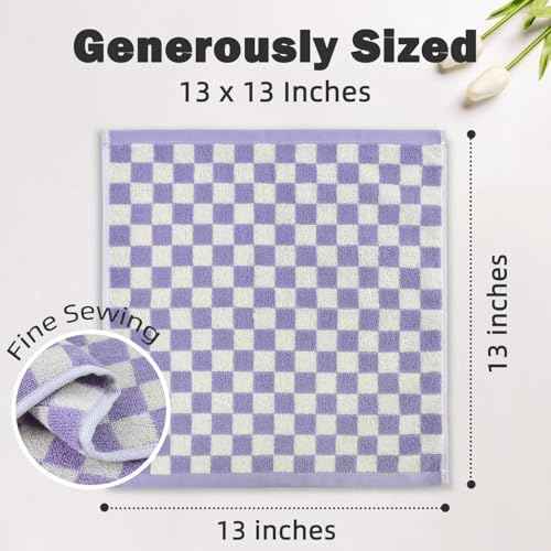 Jacquotha Wash Cloths Checkered 4 Pack 4 Colors - Cotton Washcloths for Face Body, 13 x 13 Inches Daily Cleansing Kitchen Towels
