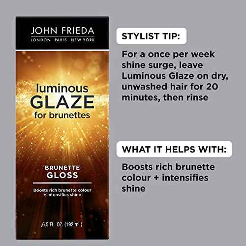 John Frieda Brilliant Brunette Luminous Glaze, Hair Gloss Enhances Rich Color and Boosts Shine for Silky Brunette Hair, Enhances While Mending Damaged Hair Surfaces, 6.5 Oz