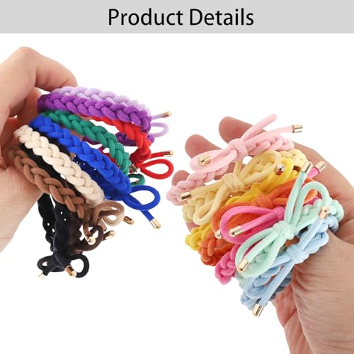 16PCS Braided Hair Ties with Bows, Adjustable Elastics Knotted Hair Rubber Bands, Natural Ponytail Holders, for Women and Girls, 16 Colors