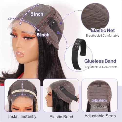 Ailwelia Wear and Go Glueless Bob Wig Human Hair 200% Density 5x5 HD Lace Closure Wigs For Black Women Glueless 5x5 Closure Wigs Human Hair Pre Plucked Bob Black Color 18 Inch