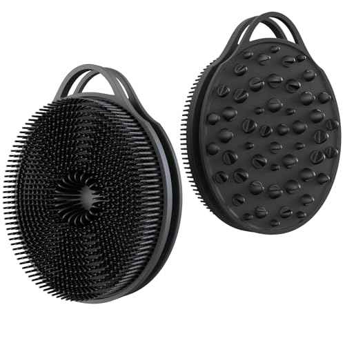 2 in 1 Silicone Body Scrubber, Anti Cellulite Massage Scrubber, Exfoliating Shower Brush for Men & Women, Removes Dead Skin, Reduces Cellulite, Improves Circulation, Fast Dry, Non Slip (1PC, Black)