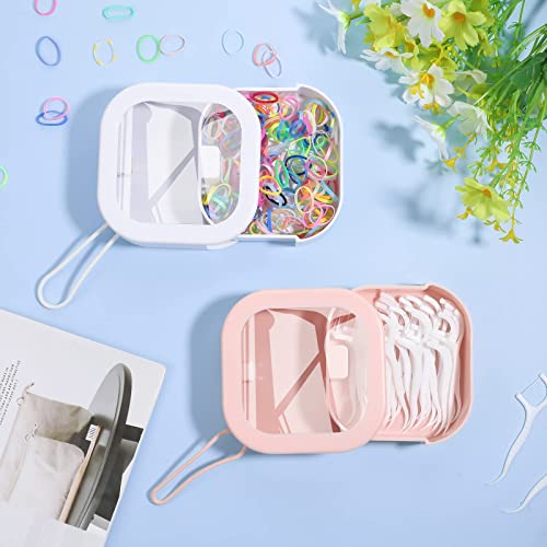 Prudiut) 2pcs Hair Tie Organizer, Hair Tie Holder Clip Organizer Christmas Gifts for Baby Teen Girl Women, Portable Hanging Small Items Desktop Travel Storage Box(Pink and White)