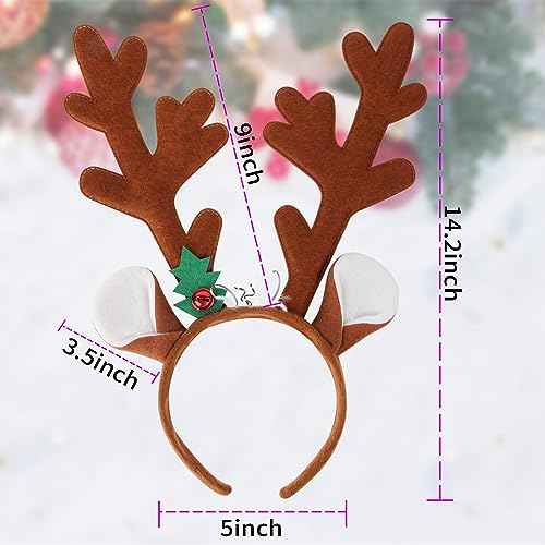 2Pcs Christmas Headband Antlers Reindeer Headband Antlers Hair Hoop Headpiece for Christmas Easter Halloween Party(Dark Brown Light Brown)