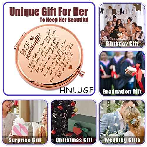 to My Granddaughter - You're Amazing and Beautiful - Pocket Mirror, Granddaughter Engraved Compact Mirror, Family First Mirror Encouragement Gifts from Grandparents (Rose Gold-A)