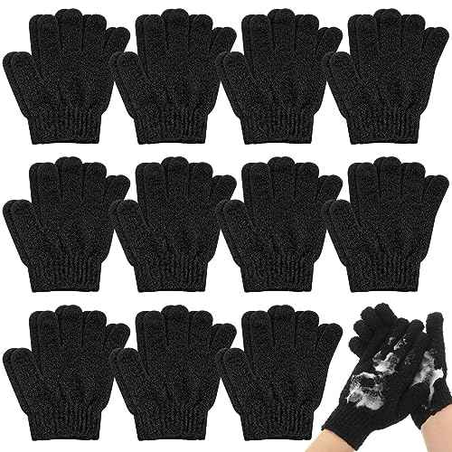 Ramede 30 Pair Exfoliating Glove Double Sided Exfoliating Bath Gloves Pack Nylon Colorful Shower for Men Women Beauty Spa Massage Shower Deep Clean Body Skin Bathing Scrubber Disposable(Black)