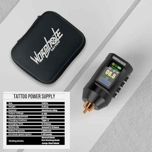 Wormhole Tattoo Battery Pack Wireless Tattoo Power Supply Rechargeable Cordless Tattoo Power Supply Portable RCA Lithium Battery Pack 1,800mAh Capacity with LED Digital Display for Tattoo Gun WB13-A