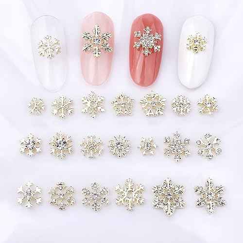 AUOCATTAIL 3D ???????????????????? ???????? ????????????, 20 Pcs Christmas Gold Nail Crystals Diamond DIY Manicure Craft Nail Art Decoration Supplies for Women Girls Winter Charms Gems Design