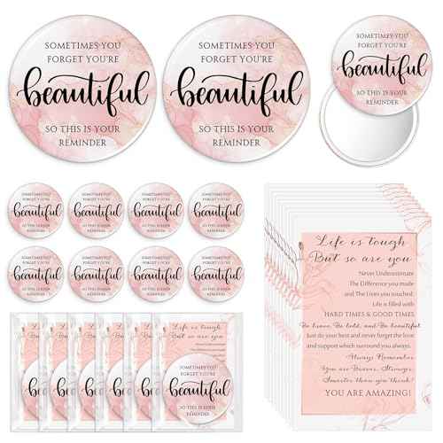 25 Pcs Inspirational Compact Mirror Bulk for Women Sometimes You Forget You're Beautiful Pocket Gifts Pink Portable Round Purse Mirrors Appreciation Gift for Women Nurse Mom Christmas