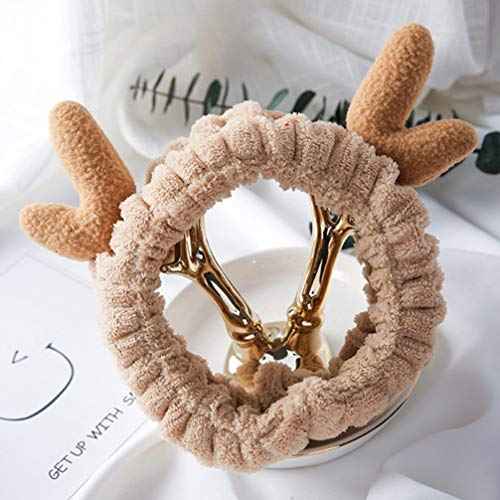 Luxshiny Bandana Headband Deer Antlers Headband, Christmas Spa Plush Reindeer Antler for Makeup Shower (Khaki) Girls s