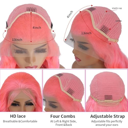 Pink Lace Front Wigs Human hair Pink Wigs Human Hair Body Curly Human Hair Wig For Women Body Wave Lace Frontal Wigs Human Hair 200% Density HD Transparent Pre Plucked 26 inch