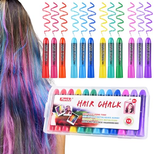 Hair Chalk 12 Color, Hair Chalk for Girls, Washable Hair Color Dye for Girls,Age 4 5 6 7 8 9 10 New Year Birthday Cosplay DIY -PINK