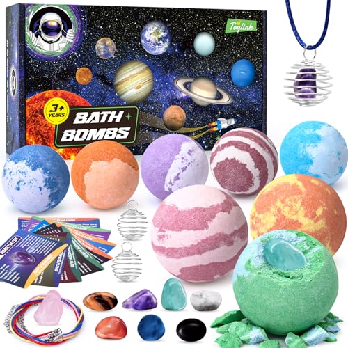 Galaxy Bath Bombs for Kids with Surprise Inside Space Toys, 8 Pack Planet Bath Bombs with Solar System Gemstones Organic Bubble Bath Fizzies Birthday Christmas Gifts for Boys Girls