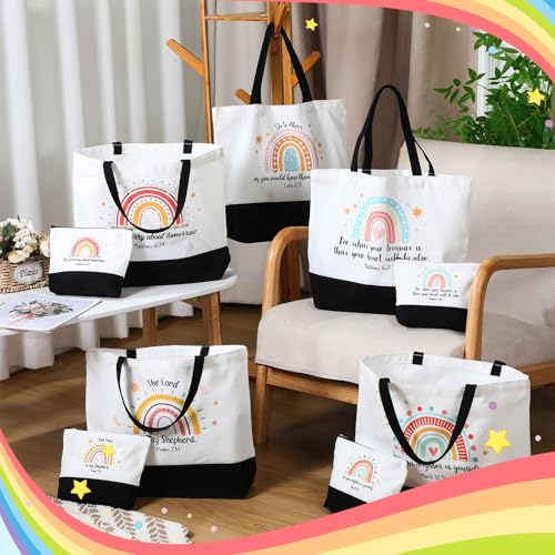 Aliceset 20 Pcs Christmas Christian Bags for Women Include 10 Canvas Tote Bags with 10 Bible Verse Makeup Bag Inspirational Religious Church Gifts for Sunday School