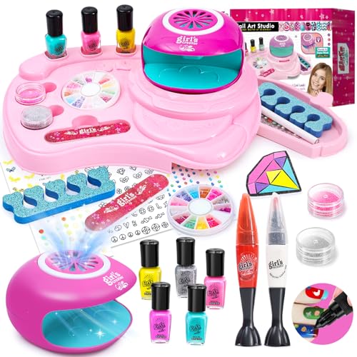 Kids Nail Polish Set for Girls - Girl Toys 8-10 - Nail Art Kit for Kids Ages 7-12, Non toxic Nail Polish Kids Nail Kit Girl Stuff for Spa Manicures, Idea Birthday Gift for Girls 8 9 10 12