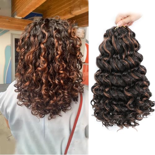 Ocean Wave Crochet Hair 14 Inch 8 packs Deep Wave Crochet Hair Synthetic Curly Crochet Braiding Hair for Black Women (14 Inch, 8 packs, P4/30)