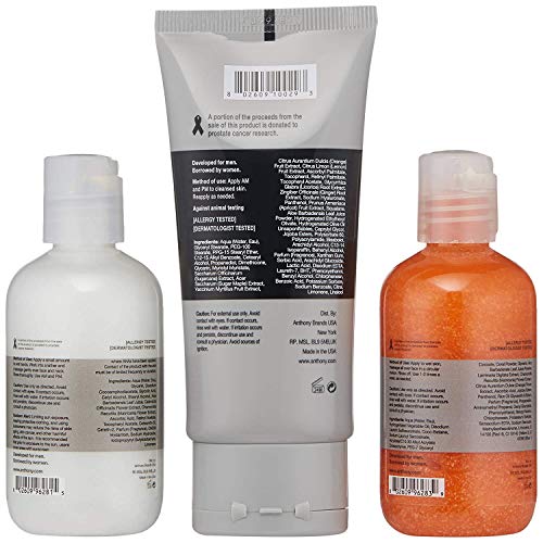 Anthony Face It & Go Kit, Set Includes Glycolic Facial Cleanser 3.4 Fl Oz. All Purpose Facial Moisturizer 3 Fl Oz. Facial Scrub 3.4 Fl Oz.