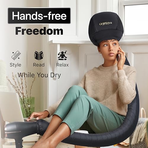 Hooded Hair Dryer Attachment with Dual Turbo Airflow & Soft Headband ? Speeds Up Drying for Curly Hair, Reduces Heat on Ears & Neck ? Large Hair Dryer Bonnet for Deep Conditioning at Home
