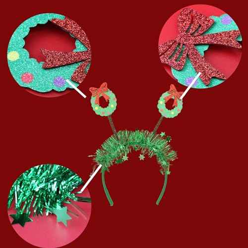 Needzo Glittery Christmas Bopper Headband, Festive Holiday Hair Accessory, One Size Fits Most, 9.5 Inches (Wreaths)