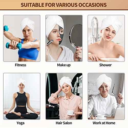 NEXCOVER Hair Towel Microfiber, 2 Pack White 9.8 inch X 25.5 inch Hair Wrap,Ultra Absorbent Hair Turbans,Fast Drying Head Towels for Women Wet Hair,Long,Curly,Thick,Frizzy Hair