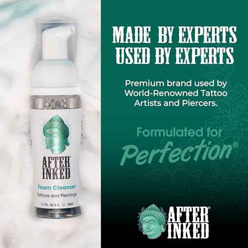 After Inked Tattoo & Piercing Aftercare Foam Cleanser - Quality Wash Soap Cleanser for Tattoos, Body Modifications and Piercings including Ear, Nose and Belly Button Foam Bottle, 1.7 oz