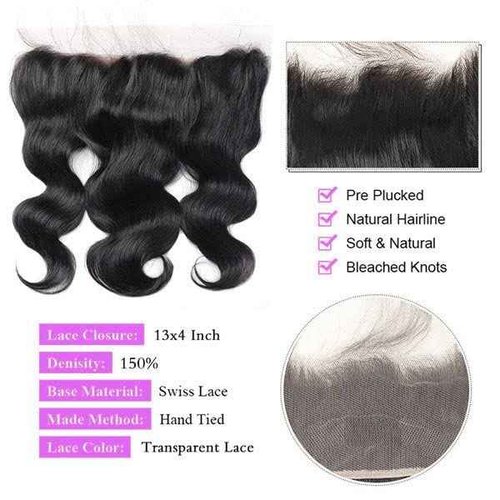 Body Wave Bundles with Frontal (16 18 20 +14 inch) Human Hair Bundles with Lace Frontal 13x4 Brazilian Virgin Hair 12A Grade Body Wave Human Hair 3 Bundles with Frontal 150% Density Natural Color