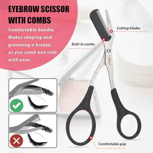 Eyebrow Trimmer Kit, 7 in 1 Eyebrow Scissors, Tweezer, Razor, Gromming Scissors Brush for Women Men, Gifts for Stocking Stuffers - Black