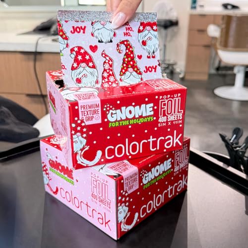 Colortrak Gnome for the Holidays Pop-up Foil W/Dispenser (400 Count), Pre-cut Sheets, Non-Slip Embossed Texture, 5" x 11" Sheets for Hair Foil Coloring and Highlighting Sheet Applications