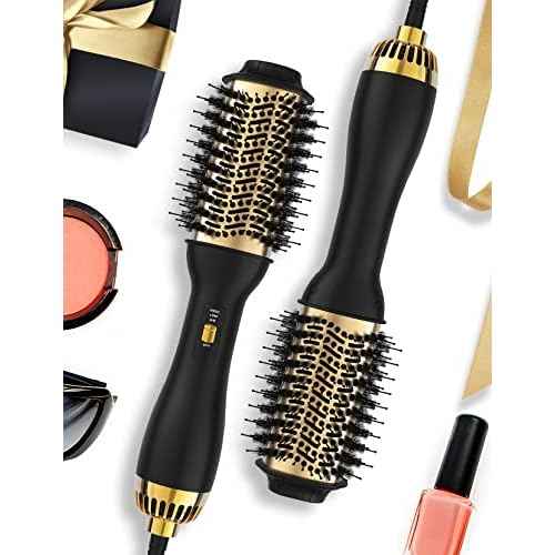 Hot Air Hair Blow Dryer Brush - 3 in 1 Negative Ionic Hairdryer Blowout Brush for Drying Straightening Volumizing - 60mm Oval Barrel fit All Hair Types - Salon Style, Smooth, Frizz-Free Results
