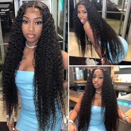 TONHONK 20 Inch Deep Wave Lace Front Wigs Human Hair 200 Density 13x6 HD Lace Frontal Wigs Human Hair Pre Plucked Deep Curly Glueless Wigs Human Hair with Baby Hair Curly Wigs for Women Natural Color
