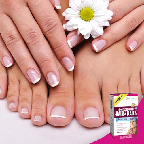 Applied Nutrition Longer Stronger Hair & Nails - 60 Liquid Soft-Gels - Biotin, Silica & Collagen - 30 Servings