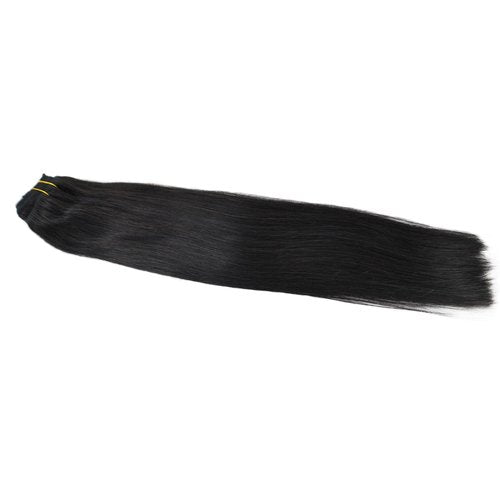 Black Hair Extensions Clip In Human Hair Remy Natrual Real Hair Straight 18" 100gm (18", 1B-Natural Black)