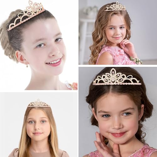 Princess Tiara for Little Girls Princess Crowns for Little Girls Pink Tiaras for Girls Fairy Crown Headband for Birthdy Christmas Halloween Party Favors Prom Wedding Gifts Decorations Flower Crystal Rhinestones Headpiece
