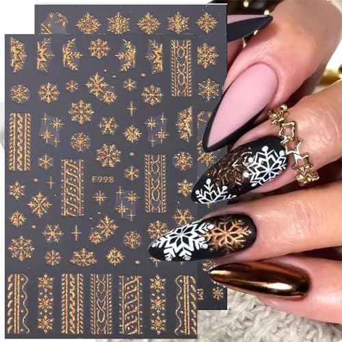 Christmas Nail Stickers for Nail Art 8 Sheets, Snowflake Nail Art Stickers 3D Self-Adhesive Nail Decals Winter Exquisite White Gold Nail Art Supplies for Acrylic Nail Christmas Nail Decorations