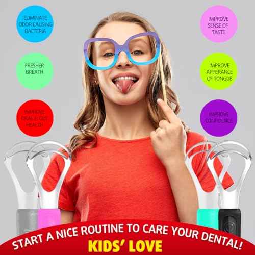 Cbiumpro 4-Pack Tongue Scraper for Kids & Adults, Stainless Steel Tongue Cleaner with Travel Case, Reduce Bad Breath