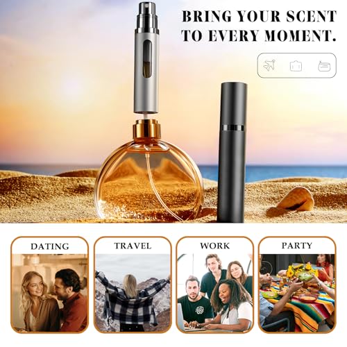8ml Perfume Atomizer Travel Refillable,Mini Cologne Dispenser, Bottom-Filling Fragrances Perfumes Bottle,Portable Sprayer Pocket Size for Women Men Cruise Car Trip Gift 2pcs (Black-Black)