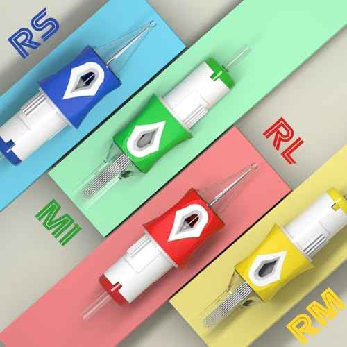 50Pcs Tattoo Cartridge Needles Assorted Mixed Size #12 Standard Round Liner Shader Curved Magnum -5Pcs Each of 3RL 5RL 7RL 9RL 5RS 9RS 9M1 15M1 9RM 15RM with Membrane Safety Cartridges for Tattoo Gun