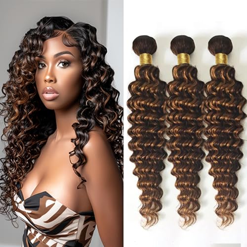 BilltiiWW P1B/30 Bundles Loose Deep Wave Bundles Two Tone Black and Brown Loose Deep Curly Weave Brazilian Human Hair Wet and Wavy for Black Women 20 22 24 Inch