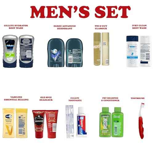 ZompoZ-Travel Toiletries Kit Gift for Men, Travel Bag of Essentials for Bath, Shaving and Personal Care, 8 Mini TSA Approved Items in Reusable Zipper Bag, Mini Toiletries Gift for Him, for On-The-Go