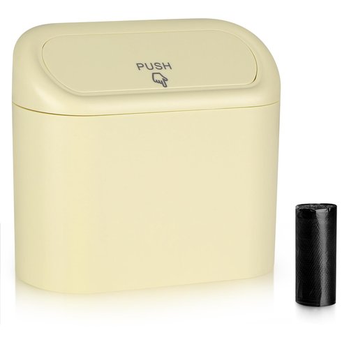 Accmor Car Trash Can, Portable Vehicle Trash Bin with Lid, Car Dustbin Garbage Organizer Holder with One Roll Trash Bag, Leakproof Hanging Mini Cars Storage Bag Container for Auto, SUV, Office (Beige)