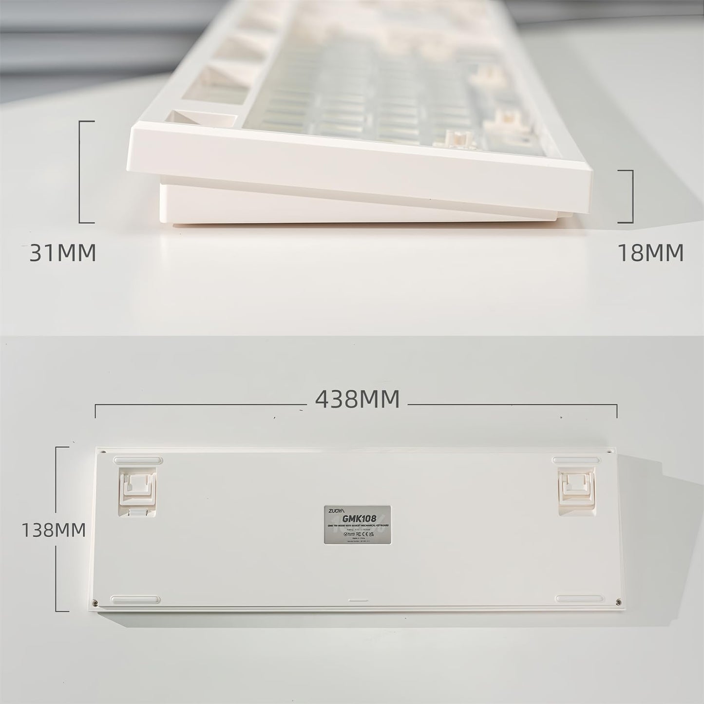 ZMX GMK108 Mechanical Keyboard Kit,108 Keys Full Size VIA Programmable Hot Swap Gasket Mounted PCB Custom RGB Gaming Barebones Keyboard Wireless BT5.0/2.4GHz/USB-C Wired DIY Kit (White)