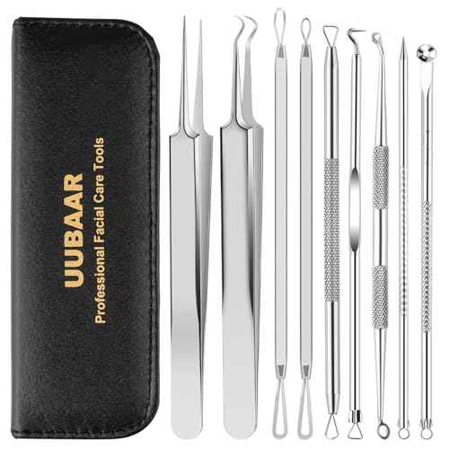 9 PCS Blackhead Remover Tools, Pimple Popper Tool Kit & Comedone Extractor - Professional Acne, Zit, Blemish & Whitehead Removal for Face & Nose, with Stainless Steel Tweezers & Travel Case, UUBAAR