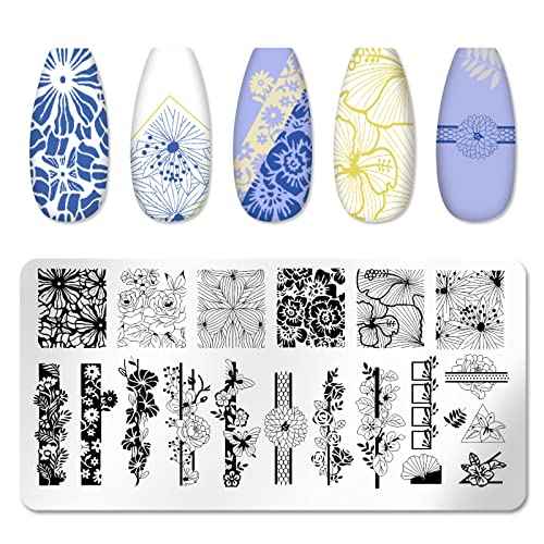 6pcs Nature Theme Nail Stamping Plates Leaf Island Scenery Flower Lace Snake Image Plates Christmas Nail Art Stamping Kit Nail Stamping Plates for Nails(4.72 x 2.36 Inches)