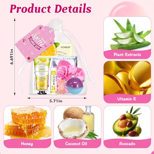 60PCS Spa Party Supplies for Girls, Include Face Masks, Hand Cream, Lip Balm, Foot Bath Bombs, Lip Mask, Under Eye Patches, Compressed Towels, Spa Birthday and Sleepover Party Supplies for Girls Women