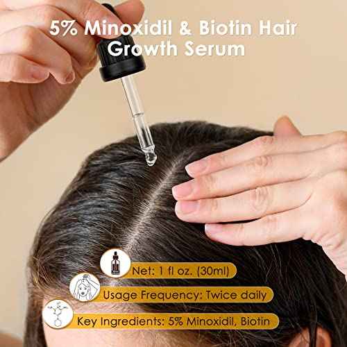 5% Minoxidil for Men & Women Hair Growth - Biotin Minoxidil Serum Oil for Beard Growth Stop Hair Thinning and Hair Loss For Stronger Thicker Longer Hair