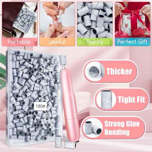 200Pcs Nails Sanding Band, 180 Grit Zebra Sanding Band for Nail Drill Fine Grit Sanding Bands with 3/32¡± Nail Sanding Bit for Natural, Gel Nail, Sand Band 180 Grit Set for Manicure & Pedicure