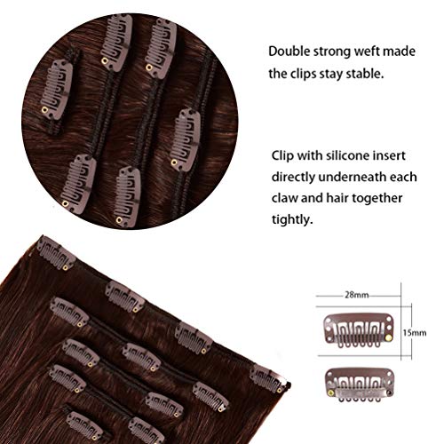 5 Pieces 20" Remy Clip in Hair Extensions Human Hair Chocolate Brown to Honey Blonde Highlight Brown Ombre - Silky Straight Short Thick Real Hair Extensions for Women (20 inches, (4T27) P4, 100grams)