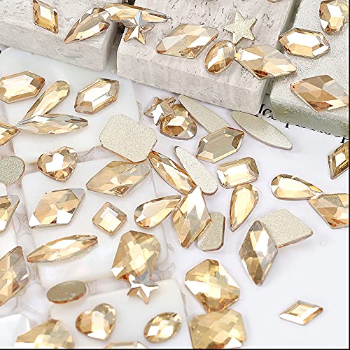 4880Pcs Champagne Rhinestones for Nails, Gold Crystal Nail Rhinestones Round Beads Flatback Glass Gems Stones, Multi Shapes 3D Nail Crystals for Nail Art DIY Crafts Clothes Shoes Jewelry